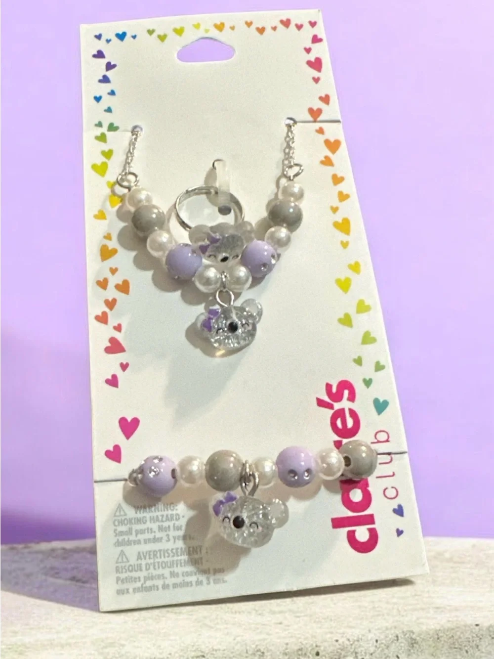 Claires Kids Purple and Gray Koala Charm Bracelet & Necklace Set 1070